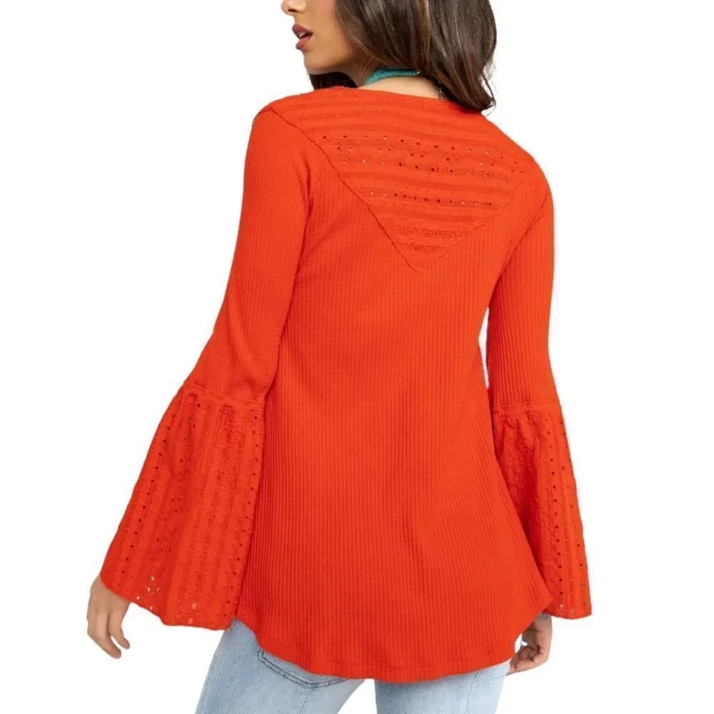Free People Women’s Parisian Nights Bell Sleeve Blouse Top Size XS
